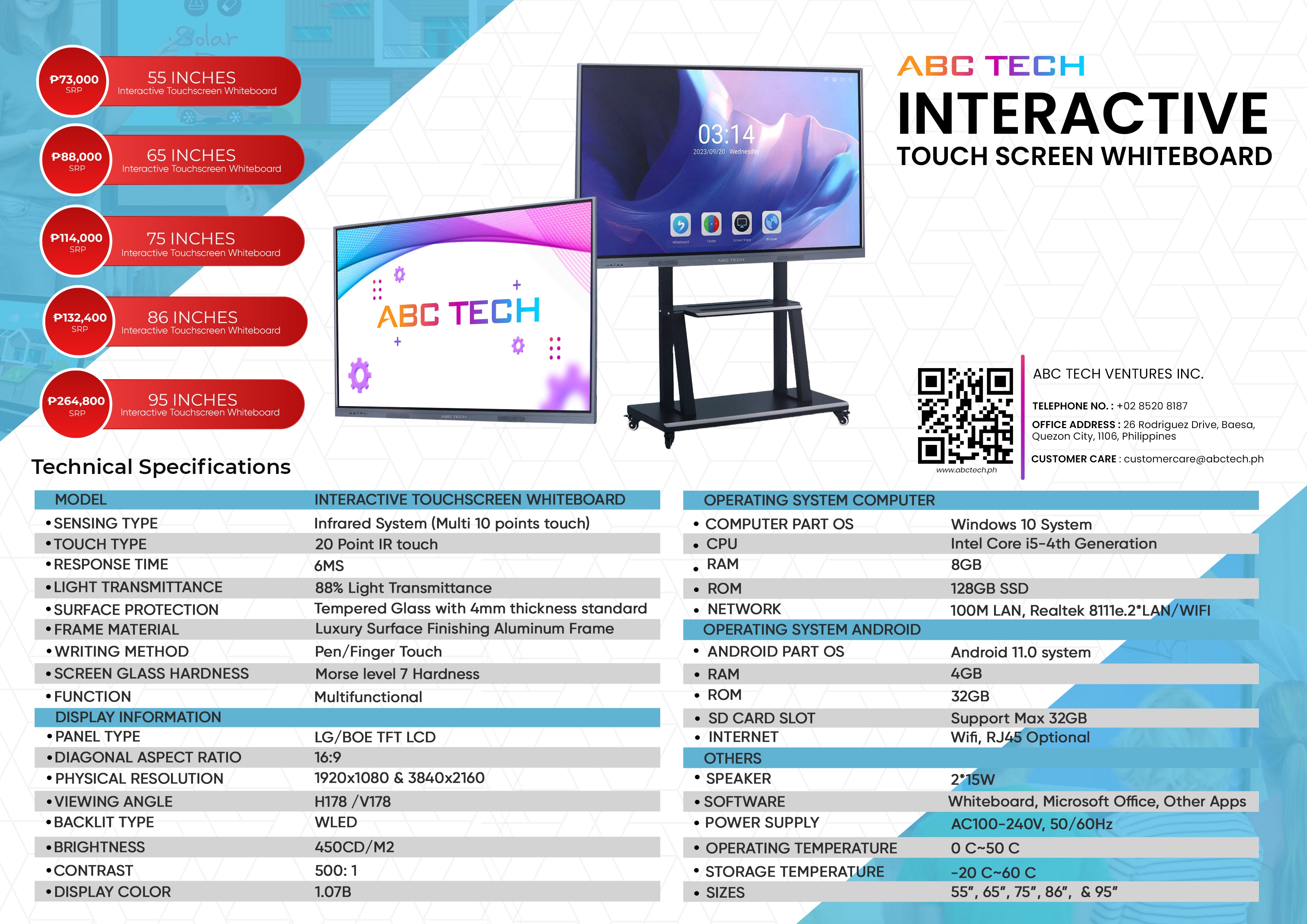 ABC TECH INTERACTIVE TOUCH SCREEN WHITEBOARD