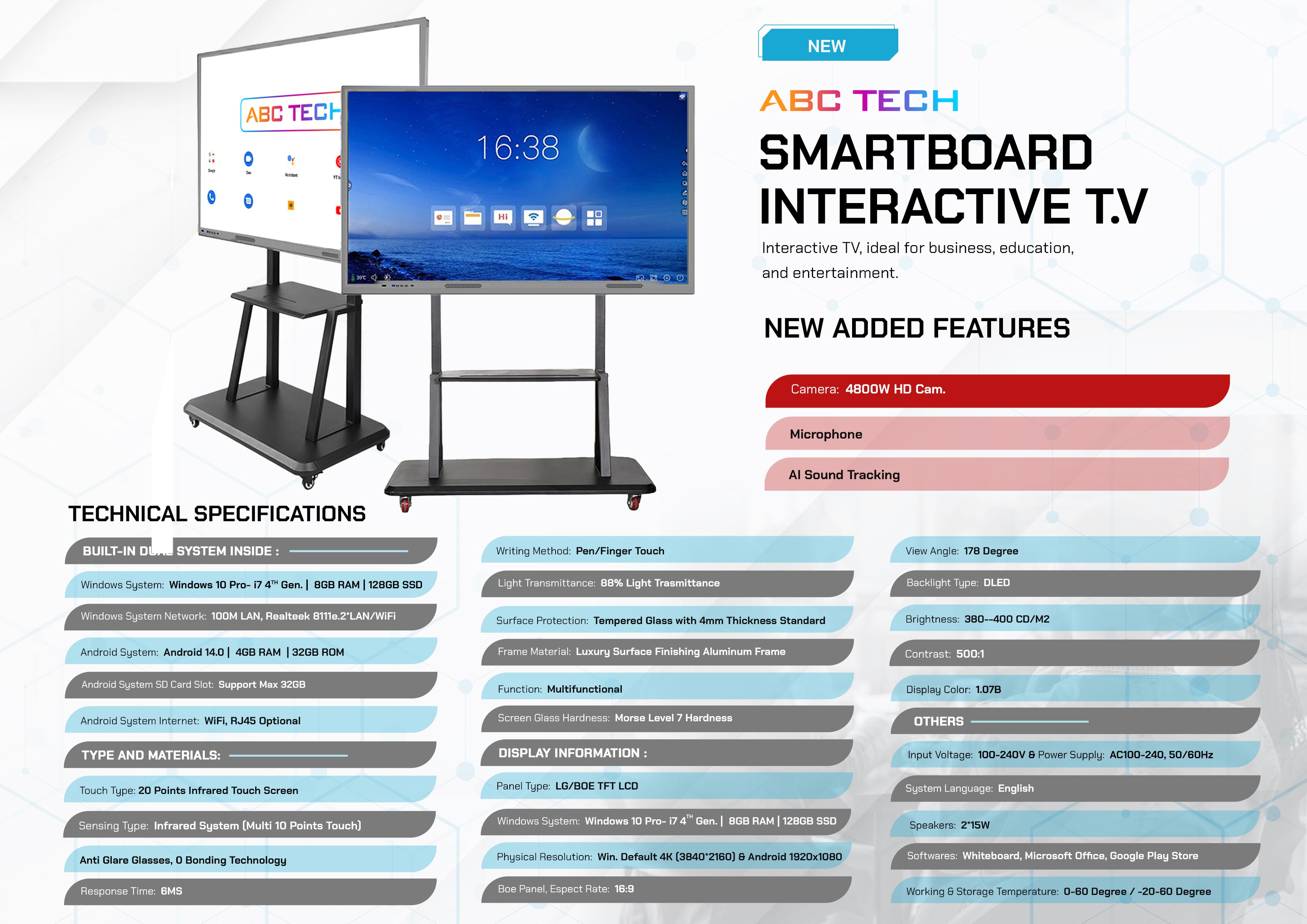 ABC TECH INTERACTIVE TOUCH SCREEN WHITEBOARD